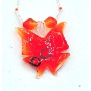 Vintage Orange Glass Butterfly On Beaded Chain